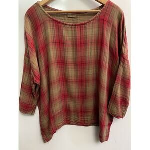 CP Shades 3/4 Sleeve Plaid Pullover Top Shirt S 1005-023